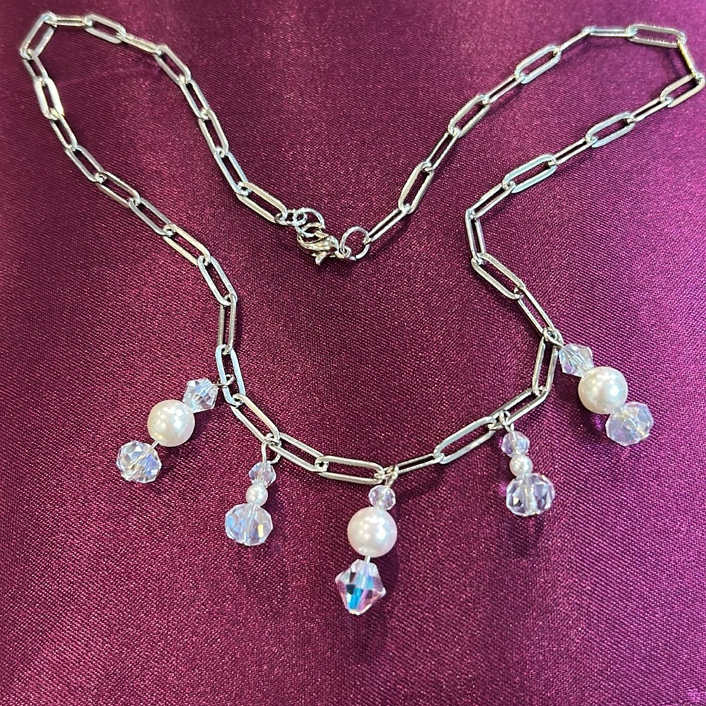 Aurora Borealis Crystals with Pearls Dainty Necklace-Boutique